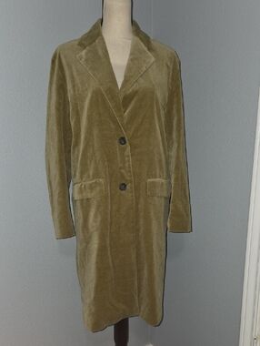 Zara Olive Velvet Long Trench Coat Sz S